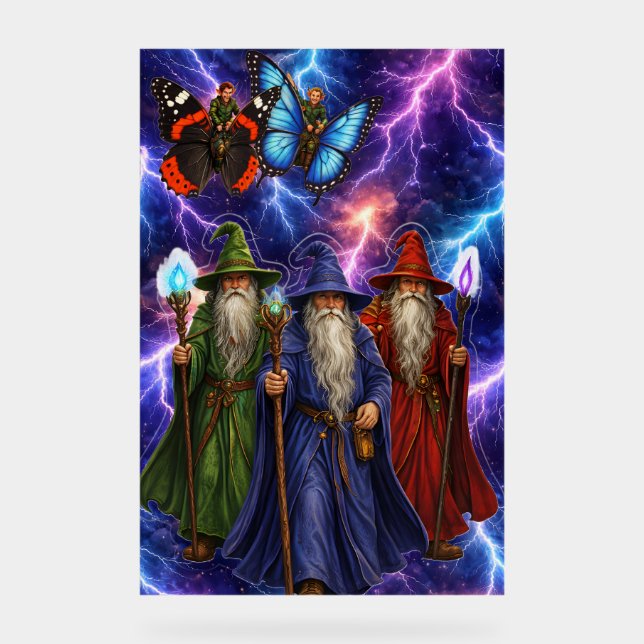Wise wizards and butterfly elves, stormy fantasy s acrylschild (Vorderseite)