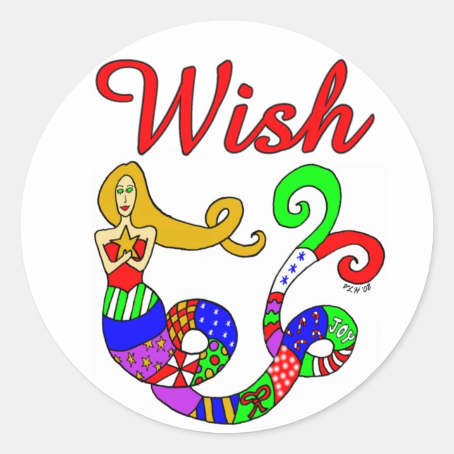 Wish Holiday Mermaid Runder Aufkleber (Vorderseite)