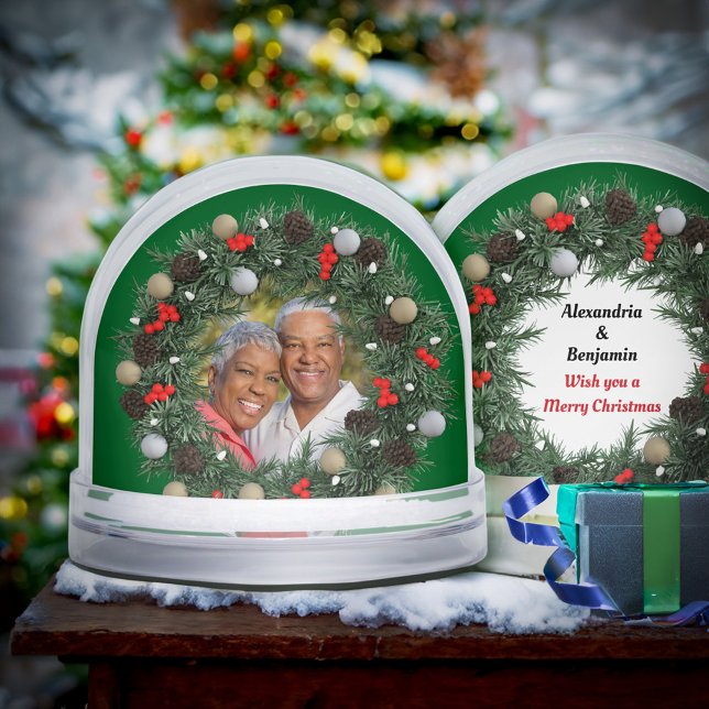 Wish You A Merry Christmas Wreath Couple Photo    (Merry Christmas Wreath Couple Photo Snow Globeis great to give as a gift for Christmas or favor. )