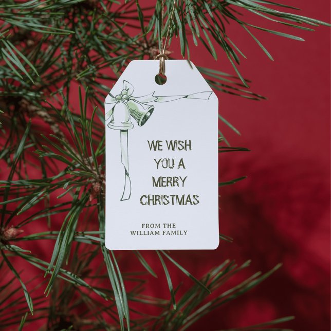 "Wish You Merely Christmas" Grüne Aquarellbrunnen Geschenkanhänger (Von Creator hochgeladen)