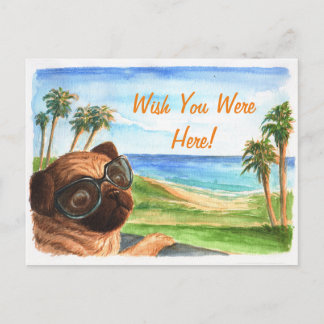 Wish you were here pug postkarte