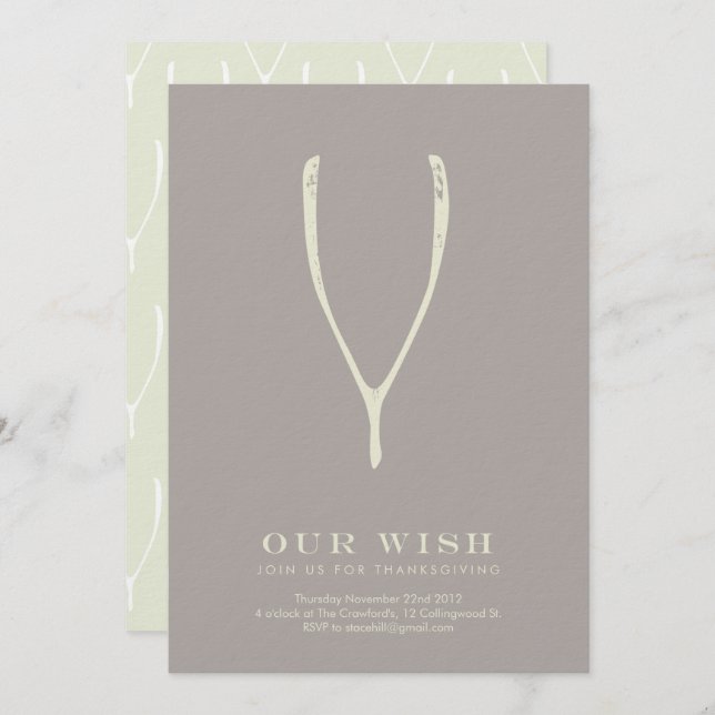 Wishbone Thanksgiving Invitation // Grey (Devant / Derrière)
