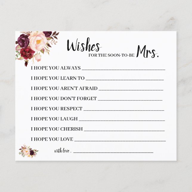 wishes for Soon to be Mrs Marsala Shower Card Flyer (Vorne)