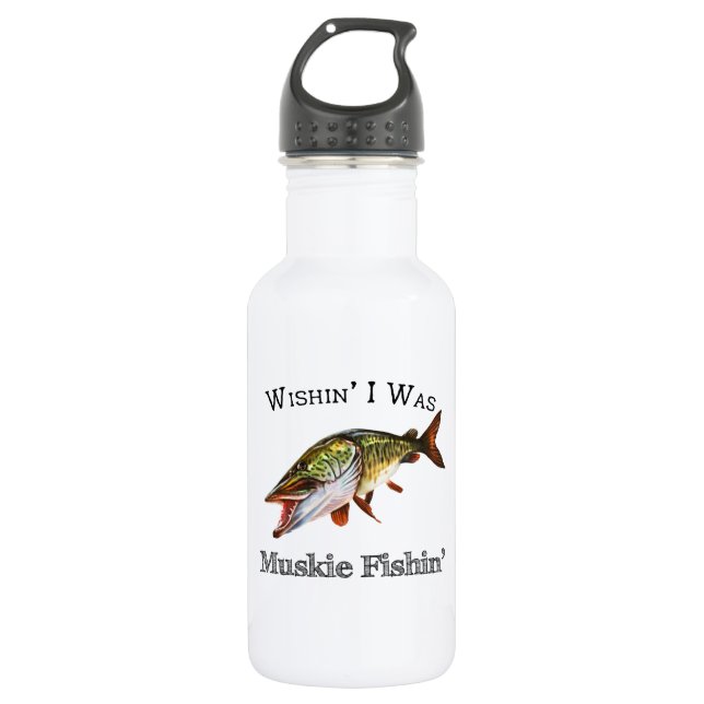 Wishin I was Muskie Fishin Edelstahlflasche (Vorderseite)