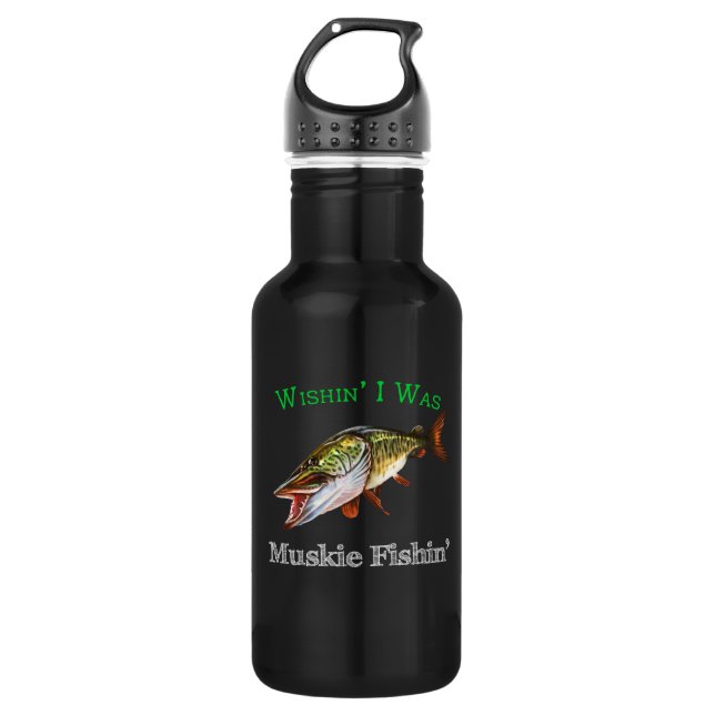 Wishin I was Muskie Fishin Edelstahlflasche (Vorderseite)
