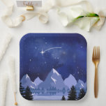 Wishing Star Night Sky Pappteller<br><div class="desc">For those who have spent countless nights wishing and waiting for their dreams to come true,  this night sky design is for you. Featuring a snowy landscape with distant mountains and a shooting star,  let this design bring the dreamy night sky to your celebration.</div>