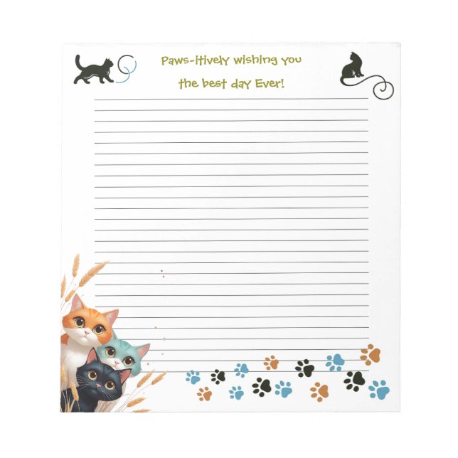 Wishing The Best Day Ever Curious Cat with Lines Notizblock (Vorderseite)