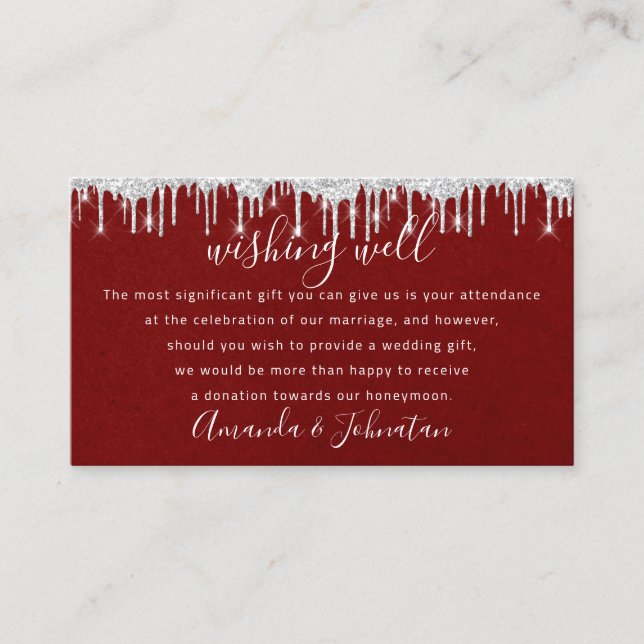 Wishing Well For Wedding Invitation Red Wine Visitenkarte (Vorderseite)