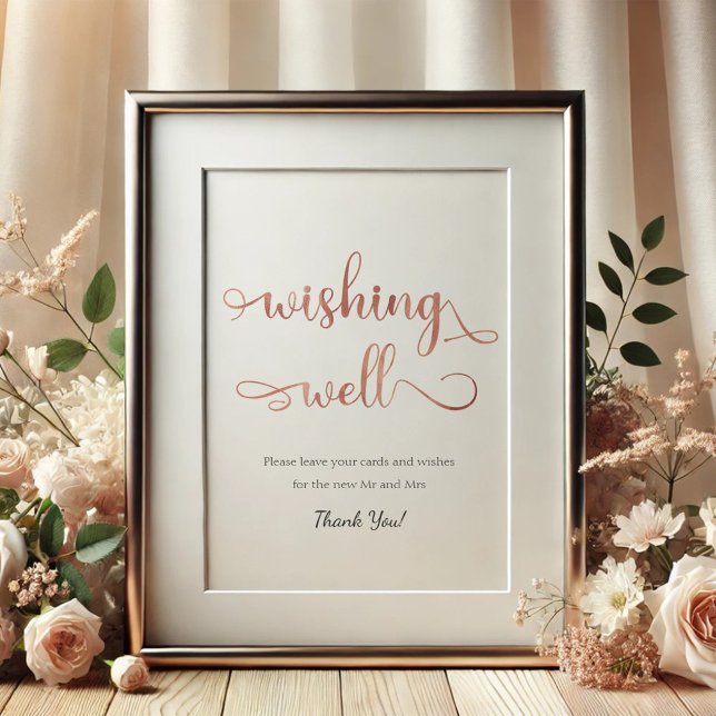"Wishing Well" Rose Gold Weißes einfaches Hochzeit Poster (Von Creator hochgeladen)