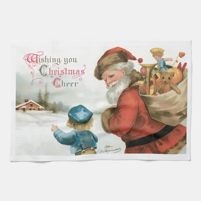 Wishing You Christmas Cheer by Ellen Clapsaddle Geschirrtuch (Horizontal)