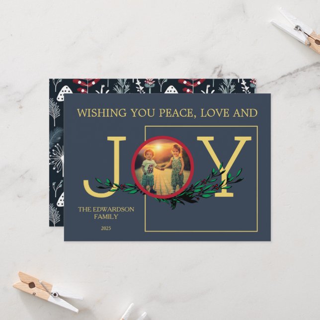 Wishing you Peace Love Jove Carte de Noël photo (Devant/Arrière en situation)
