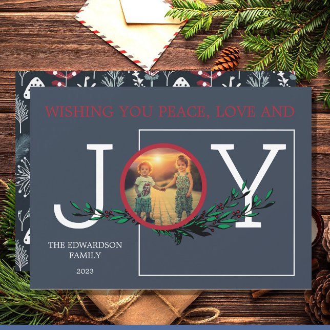 Wishing you Peace Love Jove Carte de Noël photo (Wishing you peace love and joy photo Christmas card.)