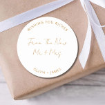 Wishing You Riches From The New Mr Mrs Wedding Bag Runder Aufkleber<br><div class="desc">Wishing You Riches From The New Mr Mrs Wedding Bag Classic Round Sticker</div>