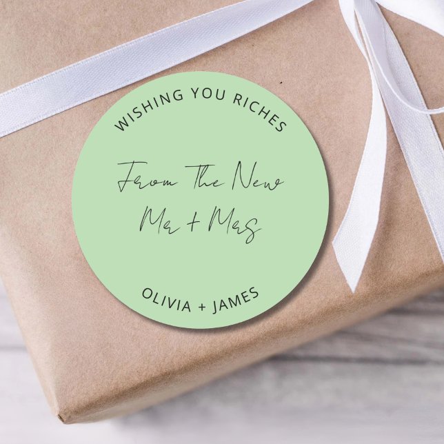 Wishing You Riches From The New Mr Mrs Wedding Bag Runder Aufkleber (Von Creator hochgeladen)