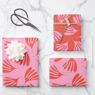 Wispy-Blätter Zeitgenössisches Muster Rosa Orange- Geschenkpapier Set