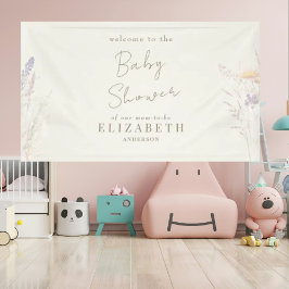 Wispy Botanical Floral Cream Baby Dusche Banner