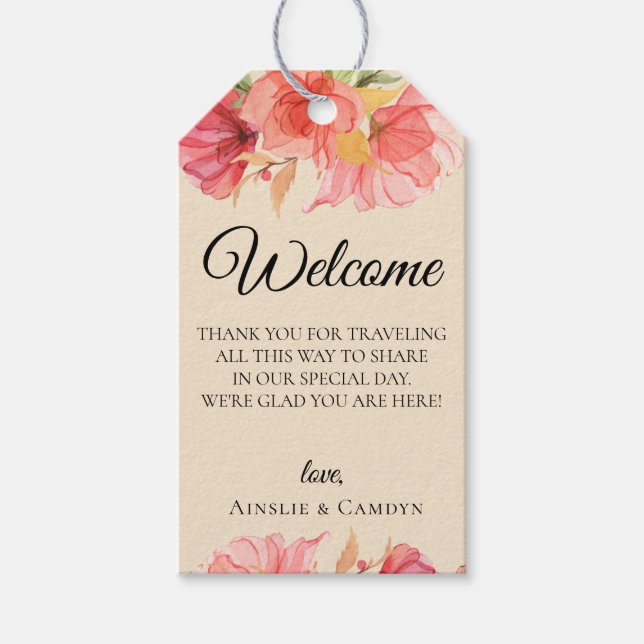 Wispy Floral Champagne Wedding Welcome Bag Geschenkanhänger (Vorderseite)