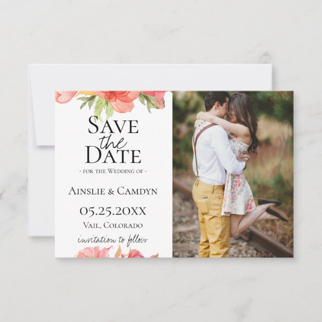 Wispy Floral Foto Save the Date Ankündigung (Vorderseite)