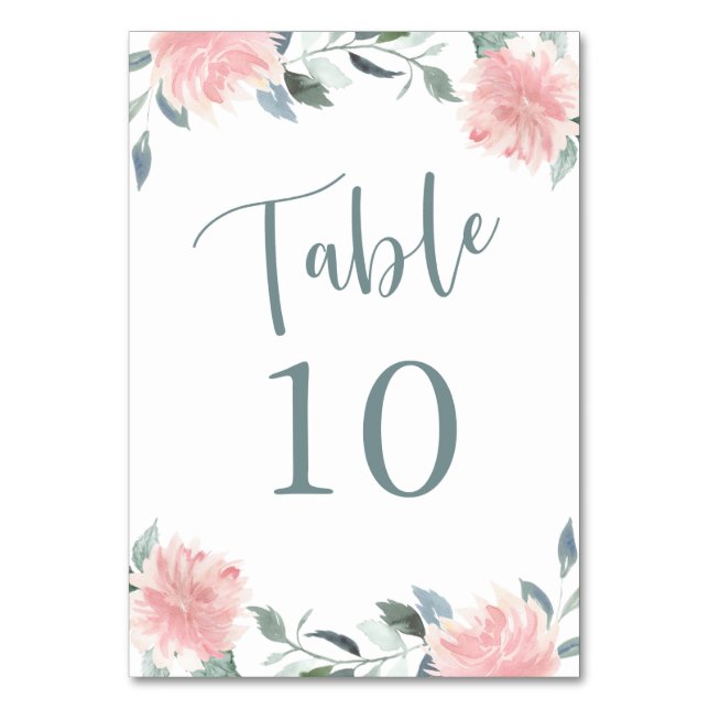 Wispy Floral Pink und Aquamarine botanische Tischn Tischnummer (Vorderseite)