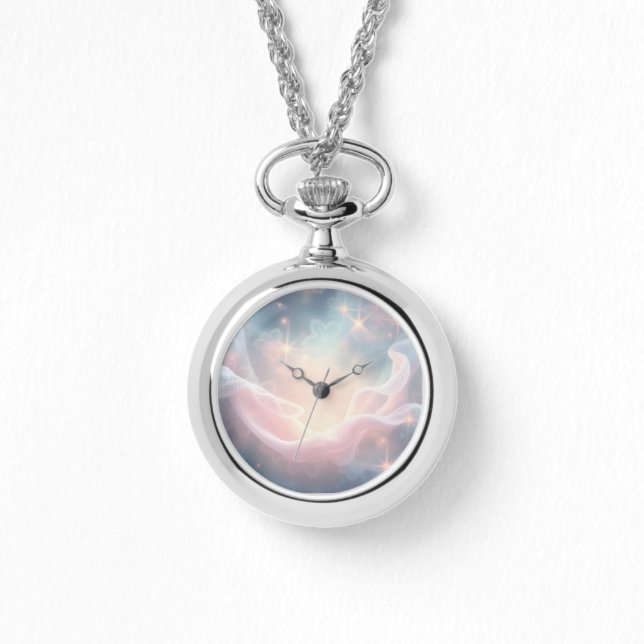 Wispy Gauze and Lace Pattern Necklace Watch Armbanduhr (Vorderseite)