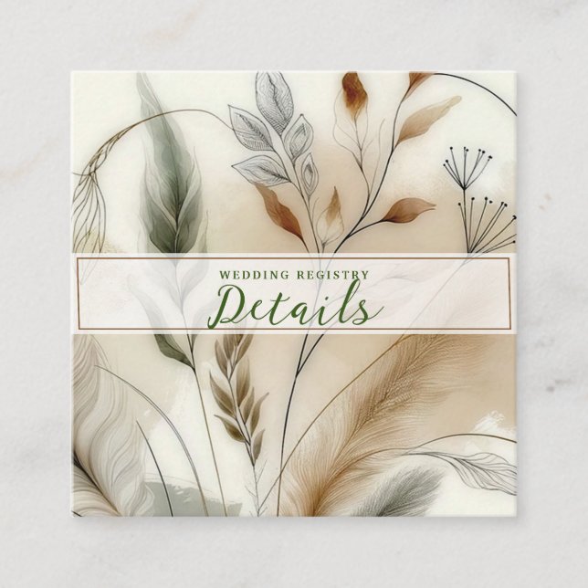 Wispy Greenery Botanical Boho Hochzeiten Details Quadratische Visitenkarte (Vorderseite)