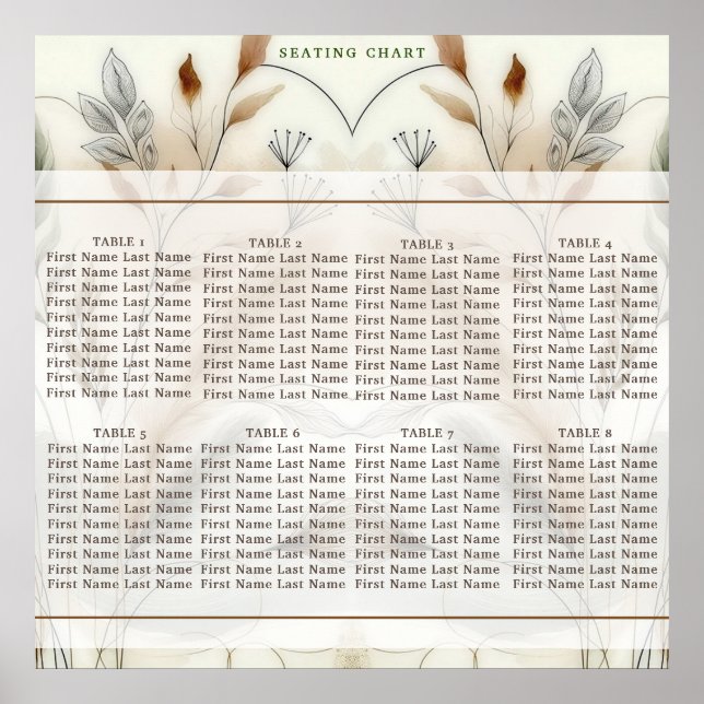 Wispy Greenery Moderne Botanische Boho Sitzplätze Poster (Vorne)