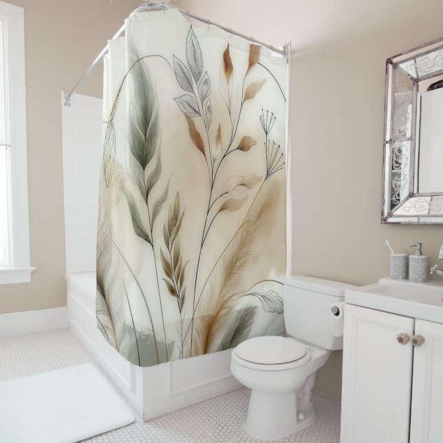 Wispy Greenery Modernes Botanisches Boho Duschvorhang (Beispiel)