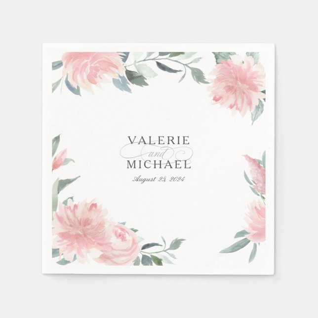 Wispy Pink Floral Botanische Hochzeit Serviette (Vorderseite)