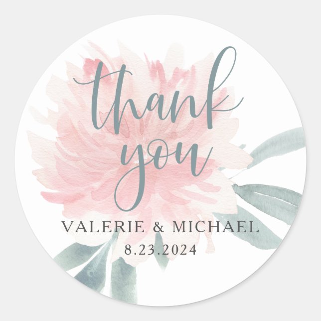 Wispy Pink Floral Gastgeschenk Hochzeit Runder Aufkleber (Vorderseite)