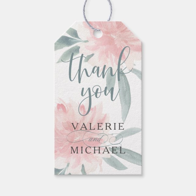 Wispy Pink Floral Wedding Vielen Dank Geschenkanhänger (Vorderseite)