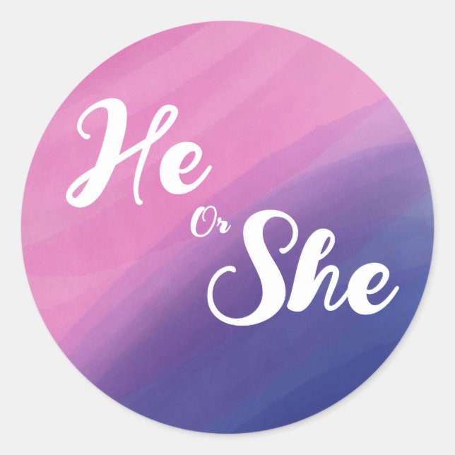 Wispy Watercolor Gender Reveal Umschlag Aufkleber (Vorderseite)