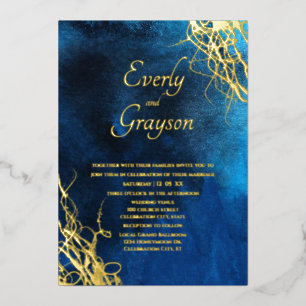 Wispy Wirbel Blue and Gold Wedding Folieneinladung