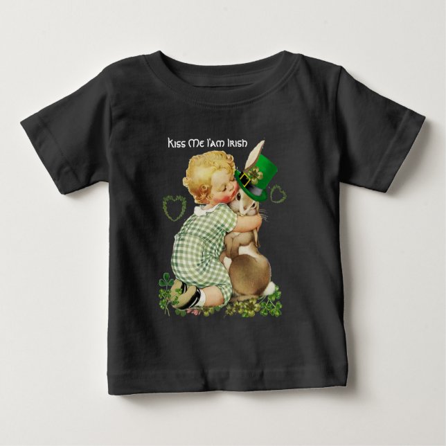 WISS MIR, ICH BIN IRISH/BABY, RABBIT MIT LEPRECHAU BABY T-SHIRT (Vorderseite)