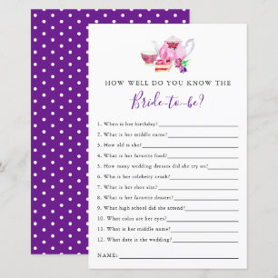 wissen, die Braut Brautparty Game Tea Party Lila