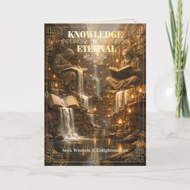 Wissen ist ewig – Wisdom Library Wasserfall Karte (Vorderseite)