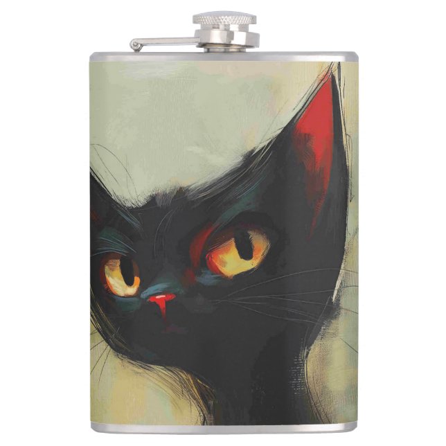 Wissende Schwarze Ninja-Katze Flachmann (Vorderseite)
