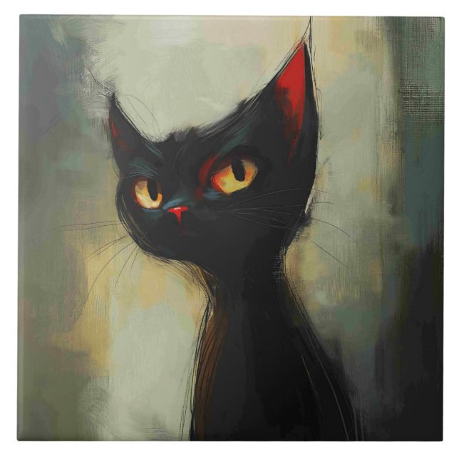 Wissende Schwarze Ninja-Katze Fliese (Vorderseite)