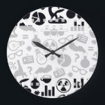 Wissenschaft für das Wissenschaftler-Muster Große Wanduhr<br><div class="desc">Wissenschaft,  Wissenschaftler,  Chemie,  Nerd,  Labor,  schwarz und weiß,  nerdy,  Muster,  für Studenten,  wütend Wissenschaftler,  Cartoon,  Grafik,  einfach,  mutig,  Lösung,  Reaktion,  Mikroskop,  medizinisch,  Biologie,  Physik,  DNA,  Gene,  Zellen,  Universum,  Theorie,  Hypothese,  Entdeckung,  Geek,  Labrador,  Universität,  verrückt Wissenschaftler,  sagan,  Frage,  Kennzeichen,  Einstein,  Experiment,  Gehirn,  Schule,  Universität,  nerdy Kinder</div>