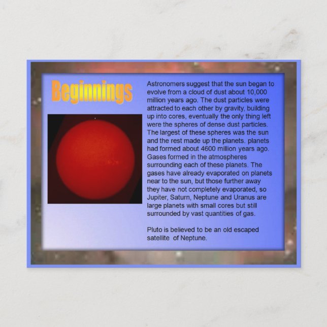 Wissenschaft, Sonnensystem, Beginn Postkarte (Vorderseite)