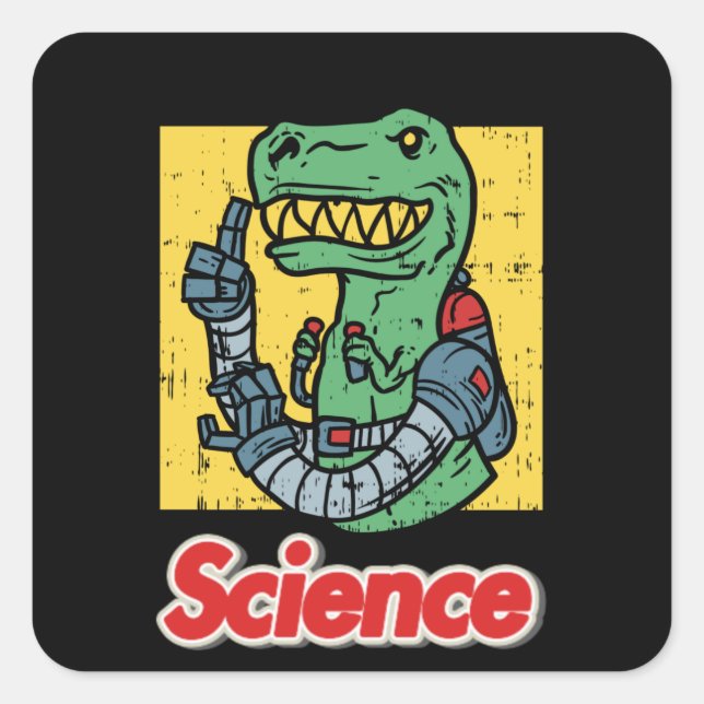 Wissenschaft - Witziger T-Rex-Dinosaurier mit Robo Quadratischer Aufkleber (Vorderseite)