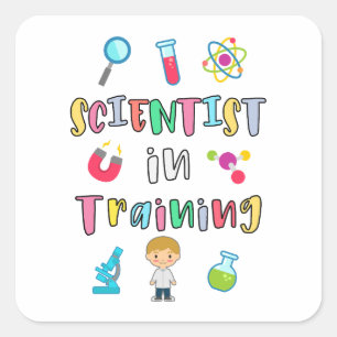 Wissenschaftler in Ausbildung für junge Wissenscha Quadratischer Aufkleber
