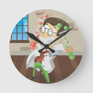 Wissenschaftler mit Teströhren Runde Wanduhr