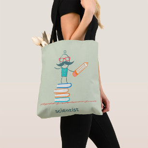 Wissenschaftler Stehend Auf Büchern Tasche