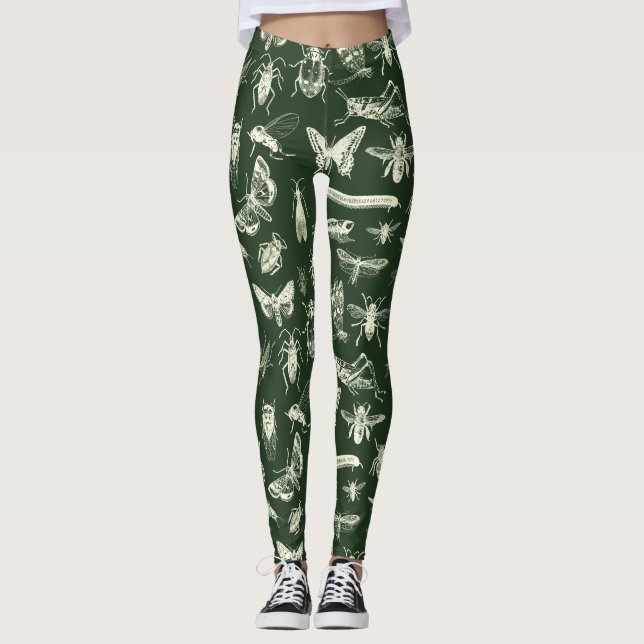 Wissenschaftliche antike Bugs Insekten Creme und G Leggings (Vorderseite)