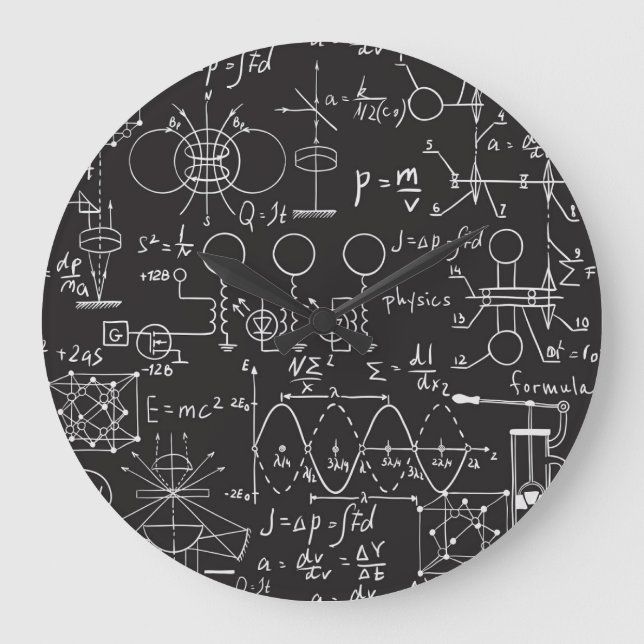 Wissenschaftliche Formeln: Chalkboard-Berechnungsm Große Wanduhr (Vorderseite)