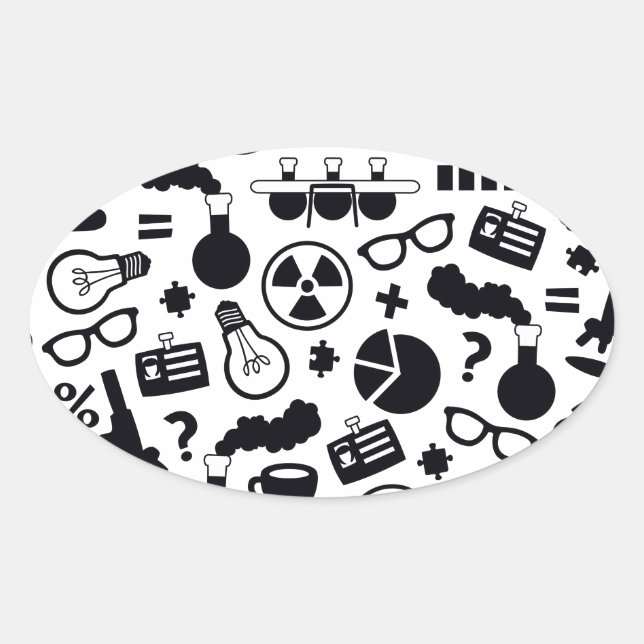 Wissenschafts-Musterschwarzes auf Weiß Ovaler Aufkleber (Vorderseite)