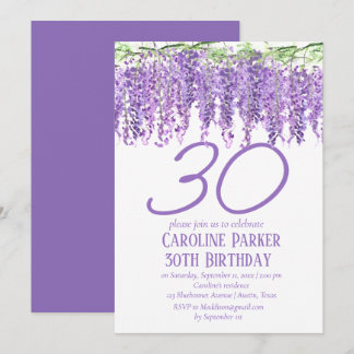 Wisteria 30. Geburtstag Lila Blumenviolett Einladung