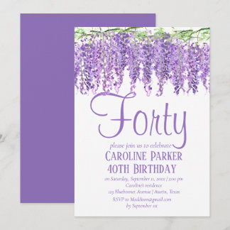 Wisteria 40. Geburtstag Lila Blumenviolett Einladung
