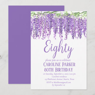 Wisteria 80. Geburtstag Lila Blumenviolett Einladung
