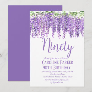 Wisteria 90. Geburtstag Lila Blumenviolett Einladung